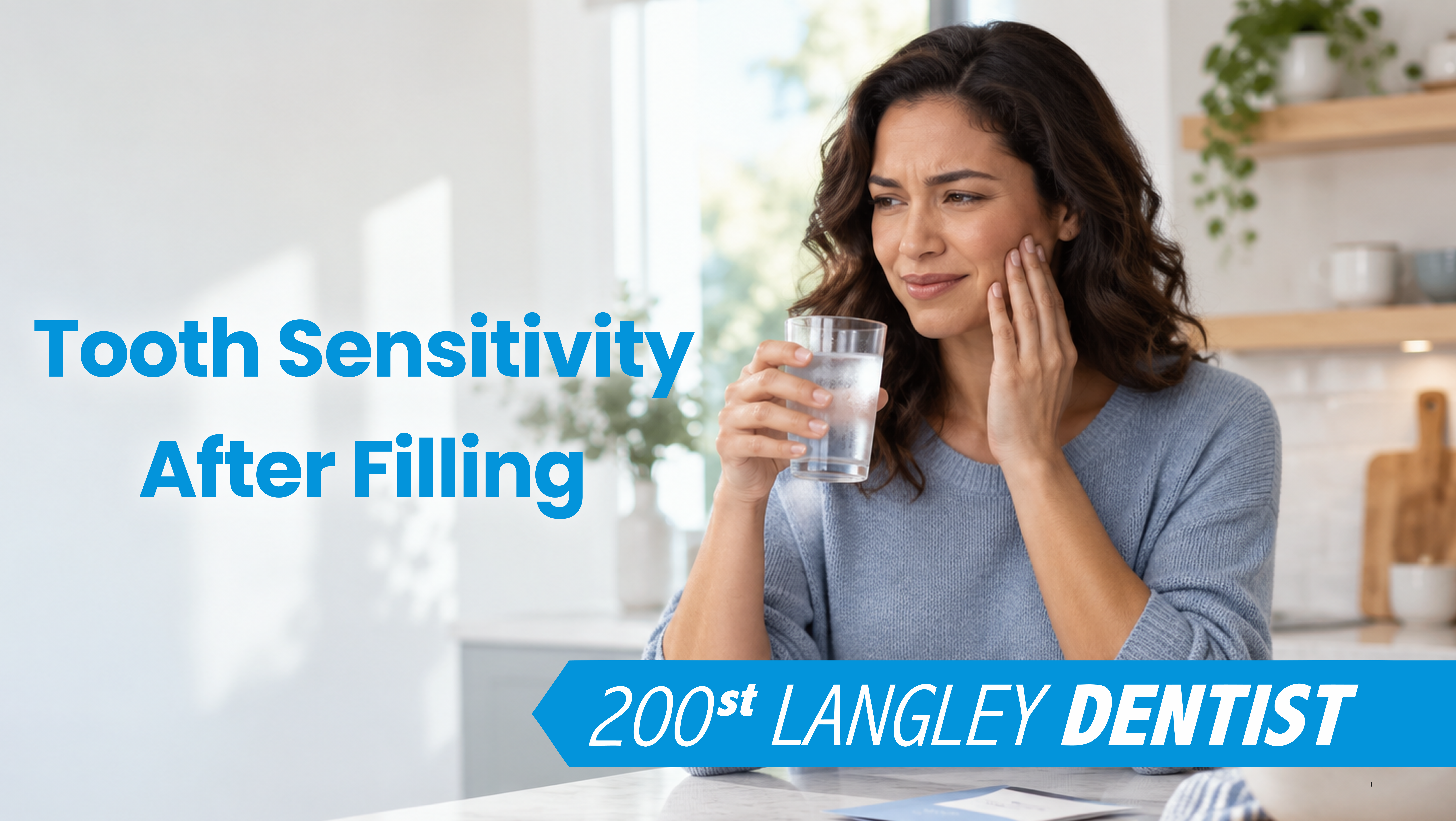 Patient experiencing tooth sensitivity after a dental filling while drinking cold water.
